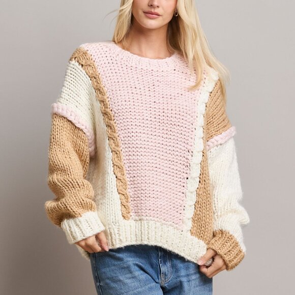 Abel Mocha, Cream & Pink Chunky Sweater - Picture 1 of 3